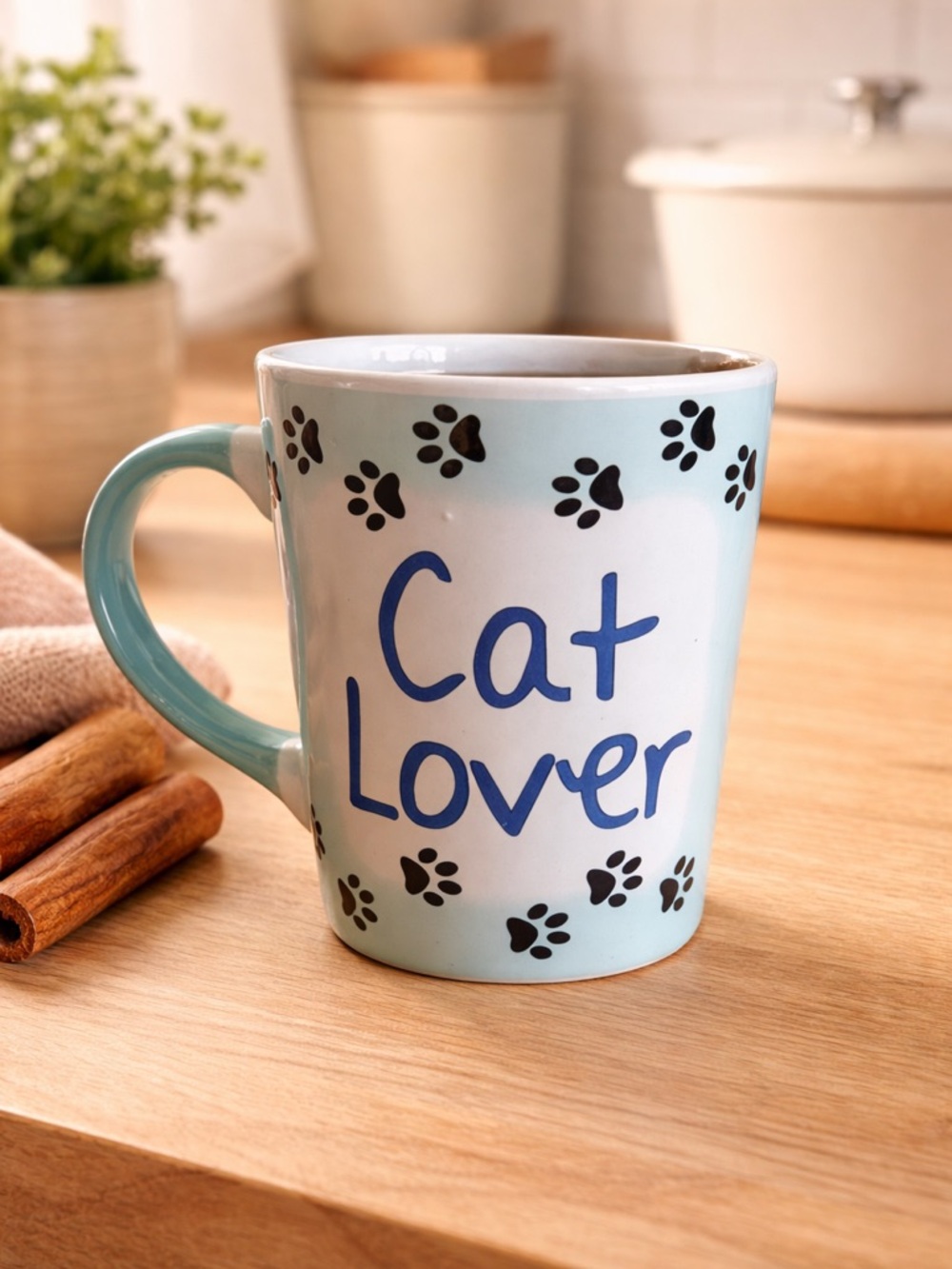 TUMBLEWEED Cat Lover Mug 16 oz Paw Print Ceramic Coffee Cup Cute Cat Mom Gift